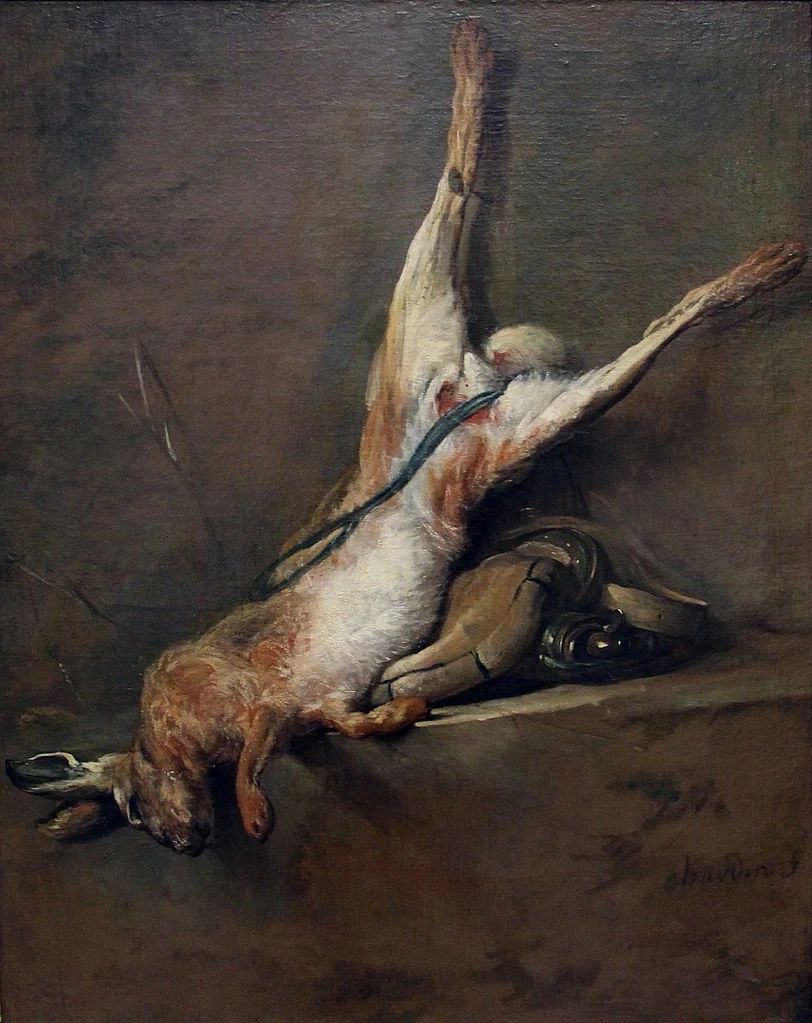 Jean Siméon Chardin - lepre morta con polvere da sparo e borsa